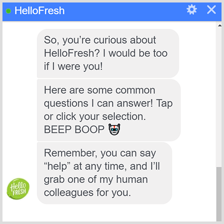 A HelloFresh Messenger bot elmagyarázza, hogyan lehet emberrel beszélni.