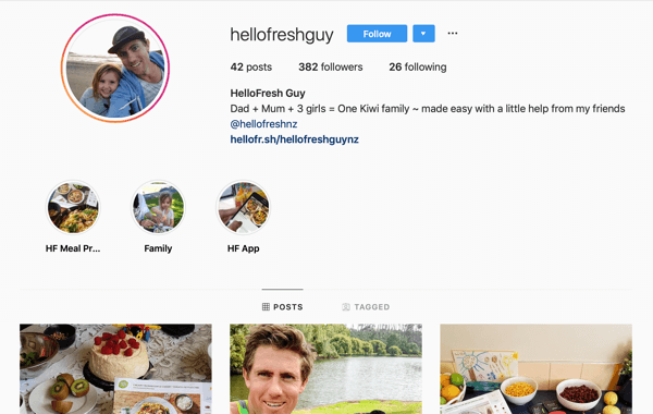 Hogyan toborozhatunk fizetett társadalmi befolyásolókat, példa az Instagram hírcsatornára a @hellofreshguy oldalról