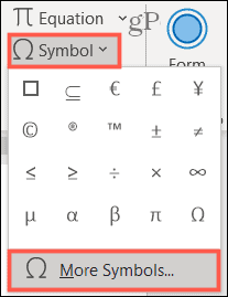 Szimbólum, További szimbólumok a Wordben a Windows rendszeren
