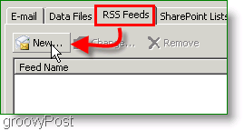 Képernyőkép Microsoft Outlook 2007 RSS-hírcsatorna létrehozása