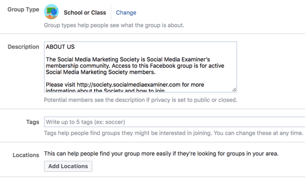 Adjon meg további részleteket a Facebook-csoportjáról, hogy az emberek könnyebben felfedezhessék.