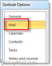 kattintson az Outlook 2010 levelezési beállításai lapjára