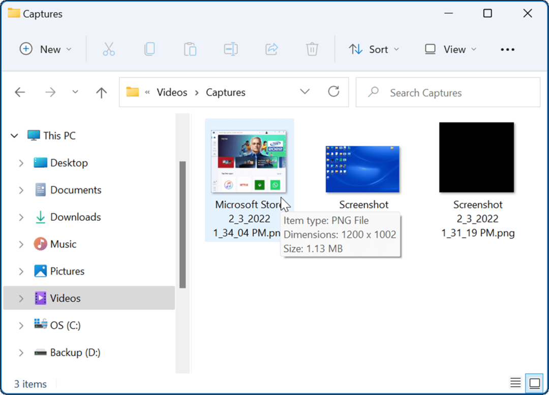 videórögzítés mappában készítsen képernyőképet Windows 11 rendszeren