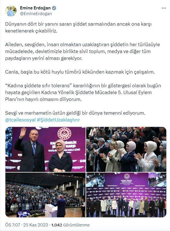 Erdoğan First Lady megosztja a nők elleni erőszak napját