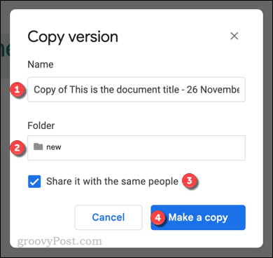 A Google Dokumentumok fájl verziójának másolása