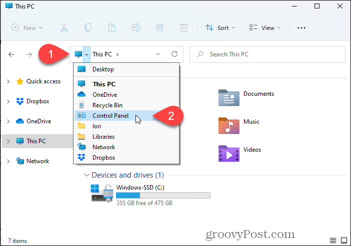 Nyissa meg a Vezérlőpultot a File Explorer segítségével
