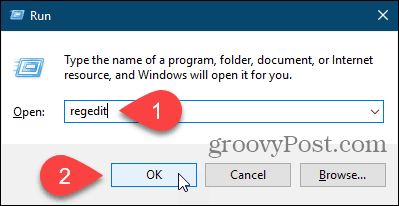 Nyissa meg a Rendszerleíróadatbázis-szerkesztőt a Futtatás párbeszédpanelen a Windows rendszerben