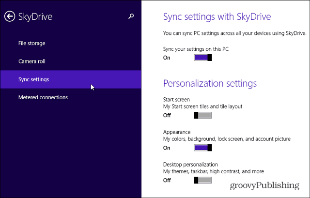 SkyDrive szinkronizálási beállítások