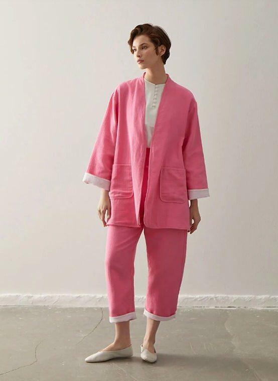 lcwaikiki kimonó nadrág öltöny rózsaszín