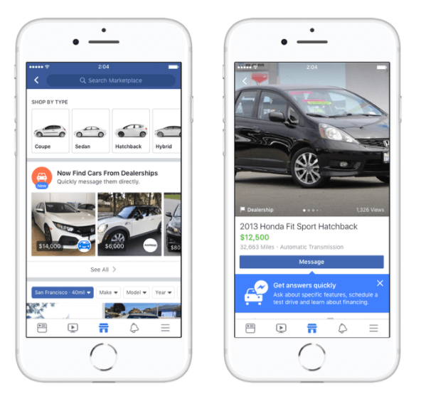 A Facebook Marketplace együttműködik az autóipar vezetőivel, Edmunds-szal, a Cars.com-tal, az Auction123-mal és még sok mással, hogy megkönnyítse az autóvásárlást az Egyesült Államokban vásárlók számára.