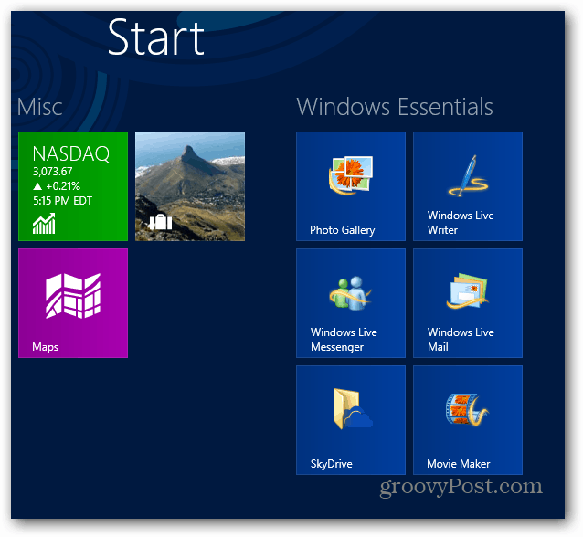 A Windows Essentials kezdőképernyője