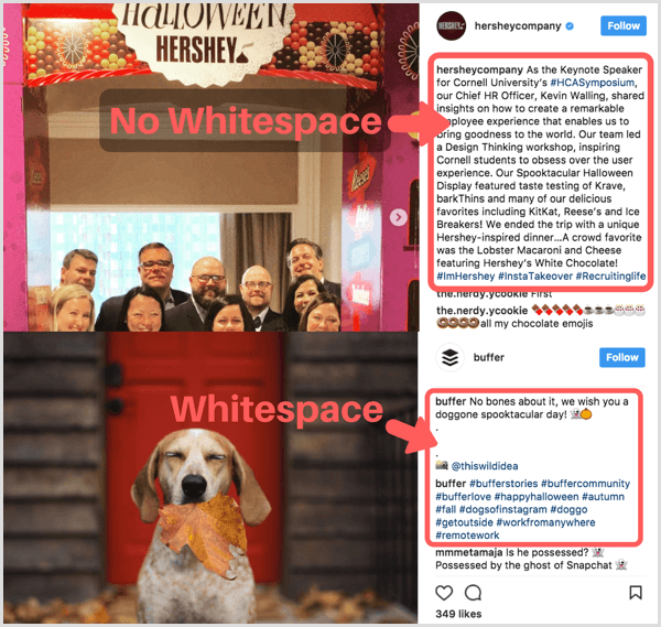 Instagram felirat a fehér térhasználatról
