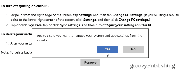 Távolítsa el a szinkronizált adatokat a SkyDrive alkalmazásból a Windows 8.1 rendszerben