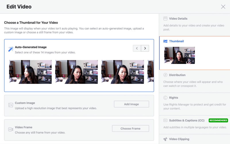facebook élő közvetítés videó szerkesztési lehetőség kiválasztása egy automatikusan létrehozott indexkép