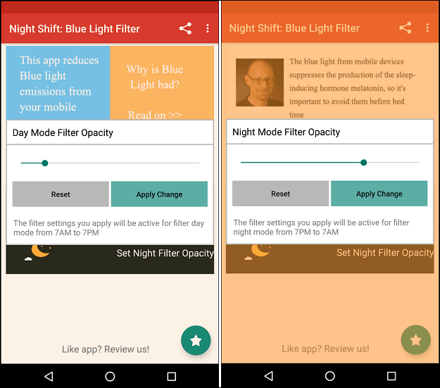 éjszakai műszak kék fényszűrő Android