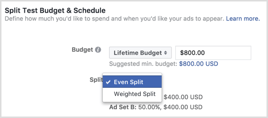 Facebook hirdetések megosztott tesztköltségvetése