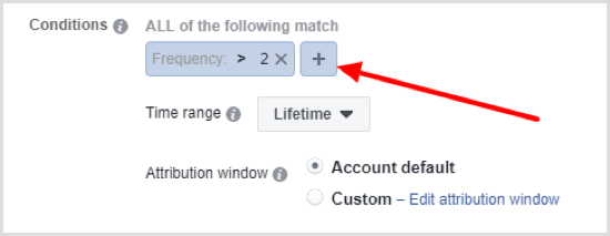 Kattintson a + gombra a Facebook automatikus szabályának második feltételének beállításához