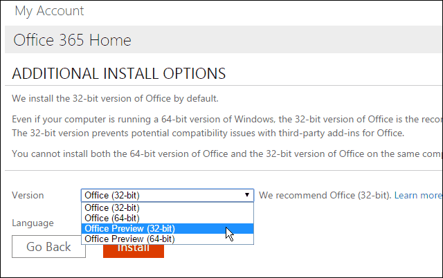 Telepítse az Office 2016 előzetes verzióját
