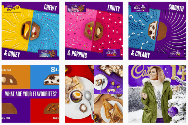 A Cadbury's Instagram-hírcsatornája az ikonikus lila színükre összpontosít.