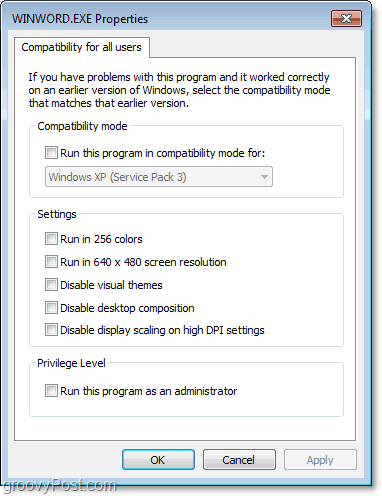 hogyan lehet beállítani a kompatibilitási beállításokat az összes Windows 7 felhasználó számára