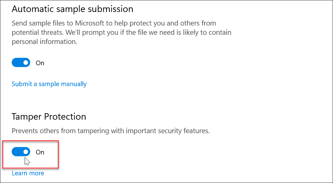 A szabotázs elleni védelem engedélyezése vagy letiltása a Windows 11 rendszeren