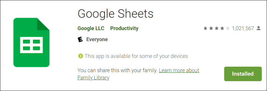  telepítse a Google Táblázatokat