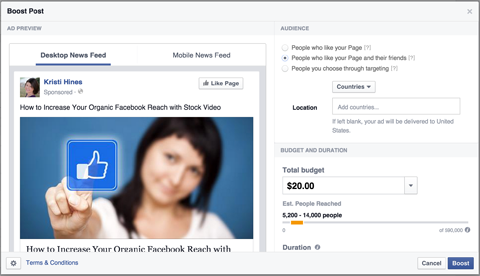 facebook book boost post gomb konfigurálása