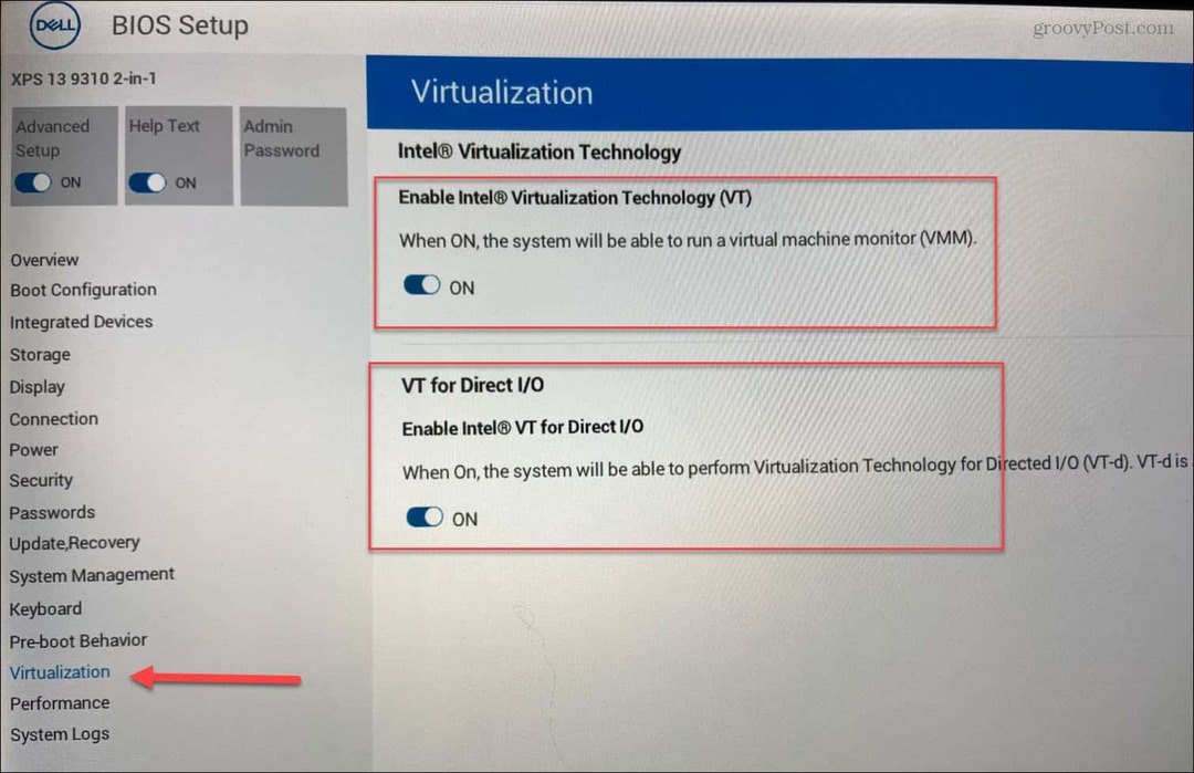 BIOS Virtualizáció engedélyezése