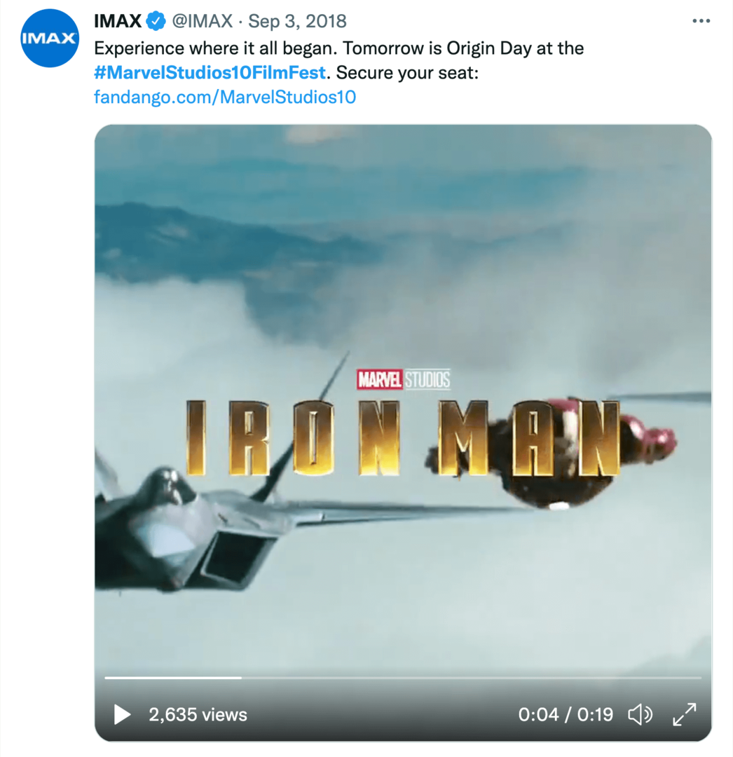 IMAX tweet képe a Marvel Studios 10 éves filmfesztiváljáról