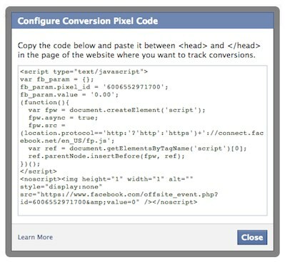 facebook konverziós pixel kód