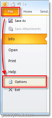 nyissa meg az Outlook 2010 opcióit