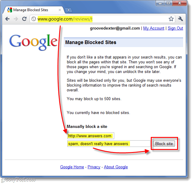manuálisan blokkolja a webhelyet a google keresési eredmények között 
