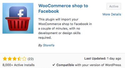 Válassza ki és aktiválja a WooCommerce Shop to Facebook plugint.