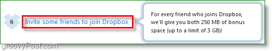 Dropbox képernyőképe - tanuljon helyet barátai meghívásával