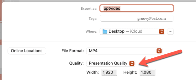 A videók exportálásának minőségének beállítása a Mac PowerPointban található videókhoz