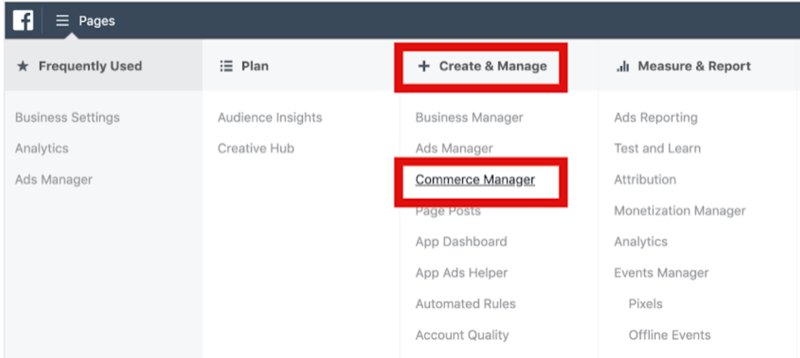 A Commerce Manager beállításának 1. lépése a Facebook Business Manager alkalmazásban