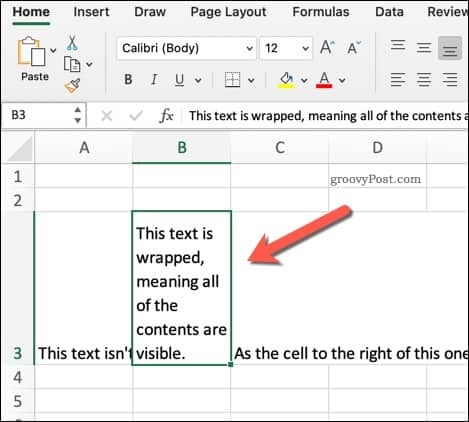Példa az Excelbe csomagolt szövegre