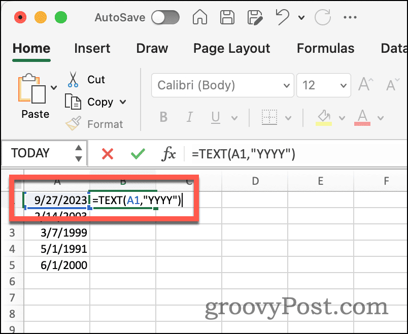 Excel szöveges funkció az év dátumból való kivonásához