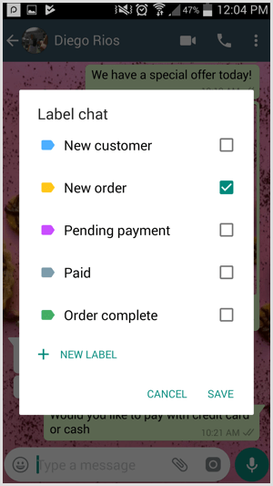 Hozzon létre egyedi címkéket a WhatsApp Business alkalmazásban.