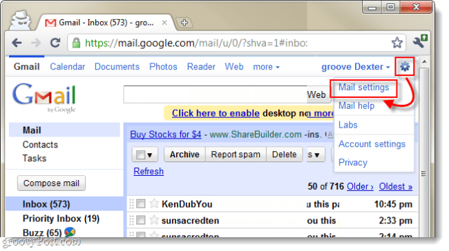 nyissa meg a gmail mail beállításait