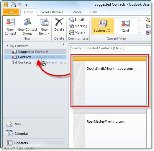 A nem mentett Outlook 2010 névjegyek megtalálása és hozzáadása
