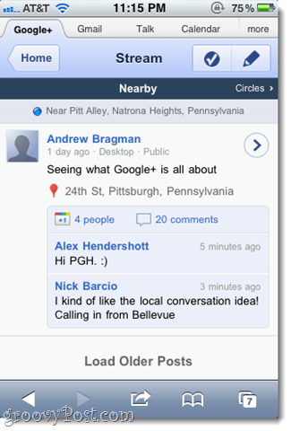 A Google+ iPhone Web App képernyőképe