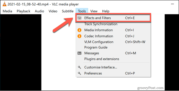 A VLC effektusok és szűrők menü elérése Windows rendszeren
