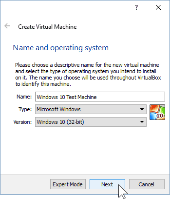 02 Nevezze el az új virtuális gépet (Windows 10 Install)