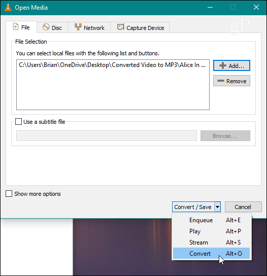  VLC Válassza a File Convert lehetőséget