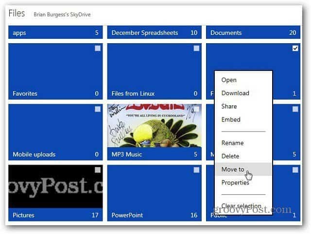 Mappák áthelyezése a Windows SkyDrive alkalmazásban