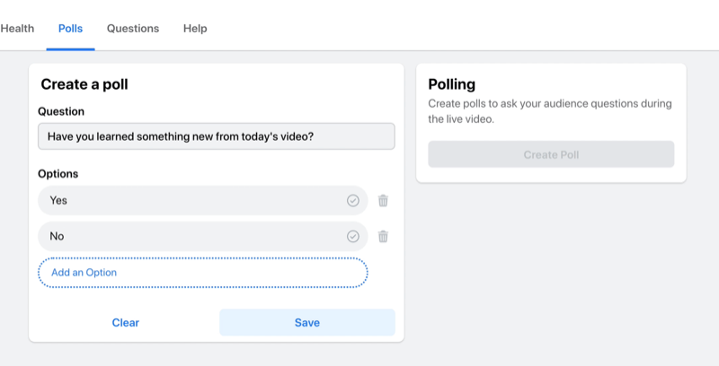 facebook élő közvetítés lehetőség a szavazás létrehozására