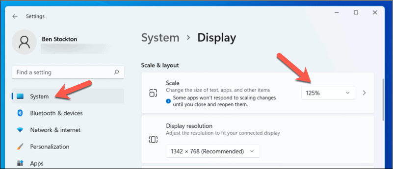 Módosítsa a léptéket a Windows 11 rendszerben