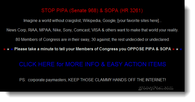 Google, Wikipedia a "Sötét megy" webhelyek között, hogy ma tiltakoztassanak a kalózkodás elleni törvényjavaslatokat a kongresszuson