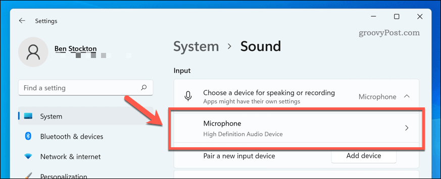 Nyissa meg a mikrofoneszközt a Windows 11 hangbeállításaiban